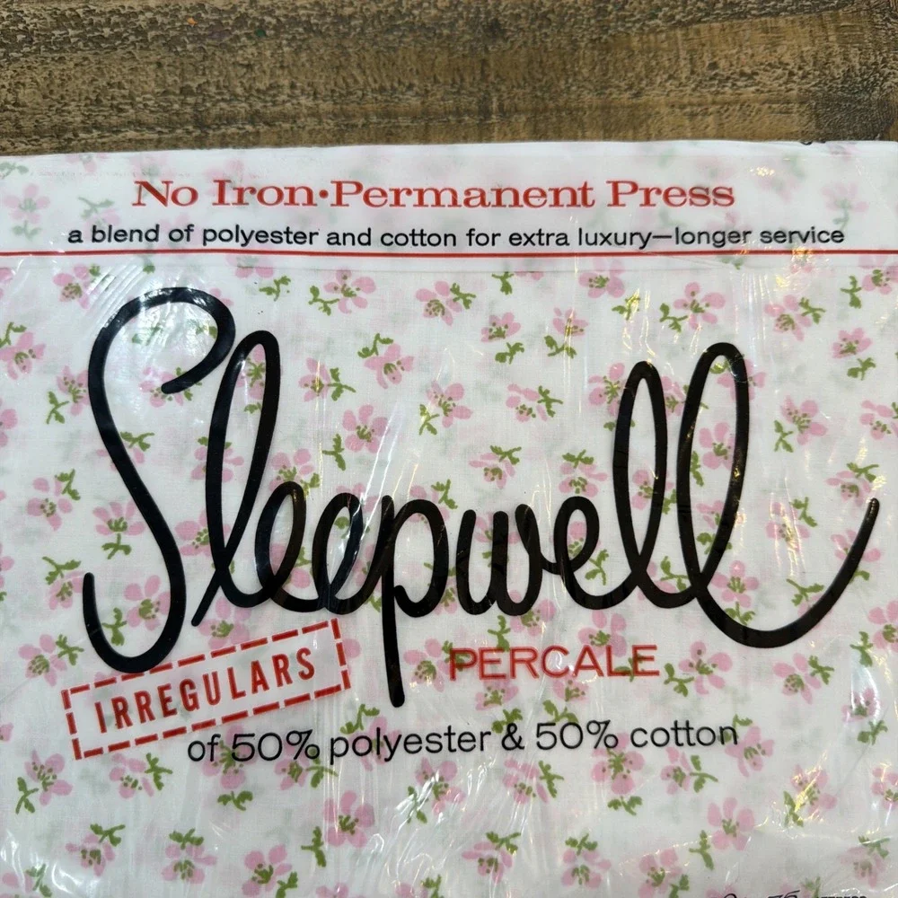 VTG Pink Floral Sleepwell Twin NOS Fitted & Flat Sheet Set USA No Iron Percale